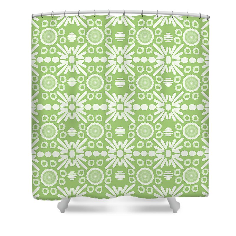 Cilantro Shower Curtain featuring the mixed media Cilantro- Green and White Art by Linda Woods by Linda Woods