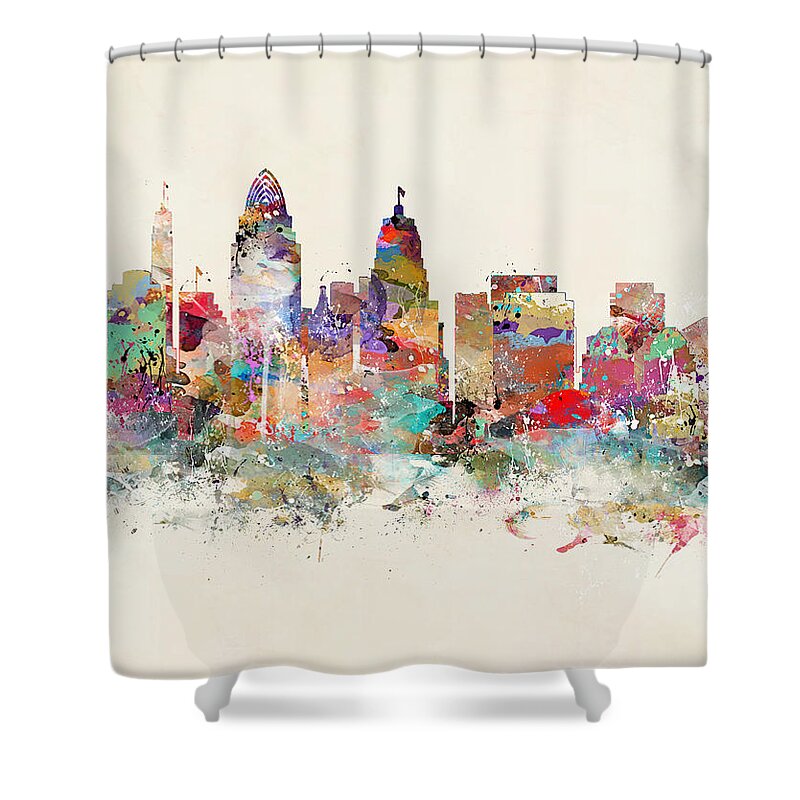 Cincinnati Ohio Shower Curtain featuring the painting Cincinnati City Skyline by Bri Buckley