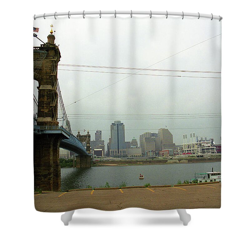 American Shower Curtain featuring the photograph Cincinnati - Roebling Bridge 7 by Frank Romeo
