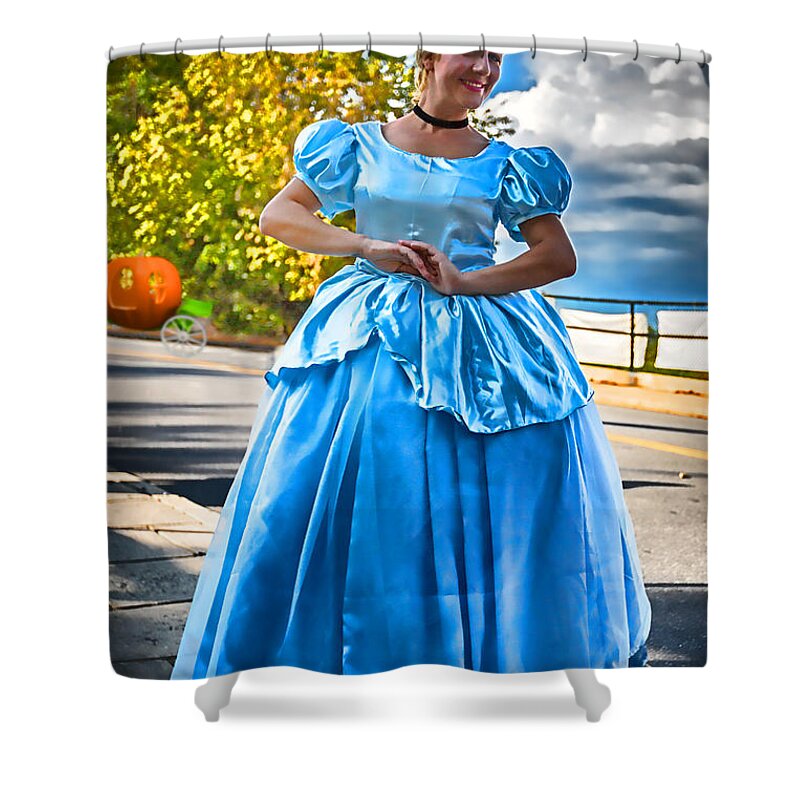 Laughs Shower Curtain featuring the digital art Cinderella and Her Carriage by John Haldane