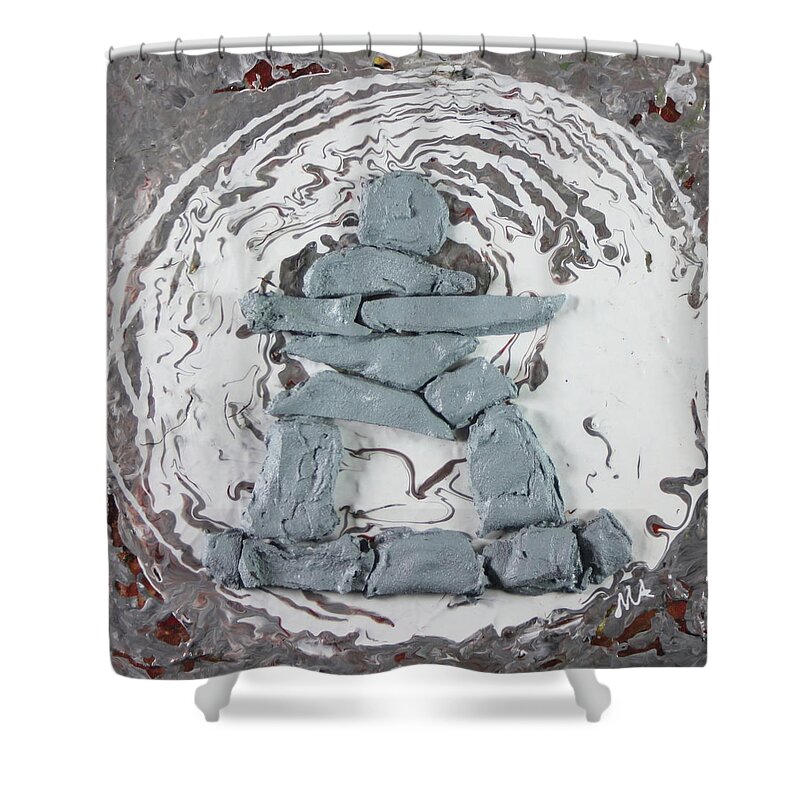 Textured Shower Curtain featuring the painting Circle 2 Inukshuk by Madeleine Arnett