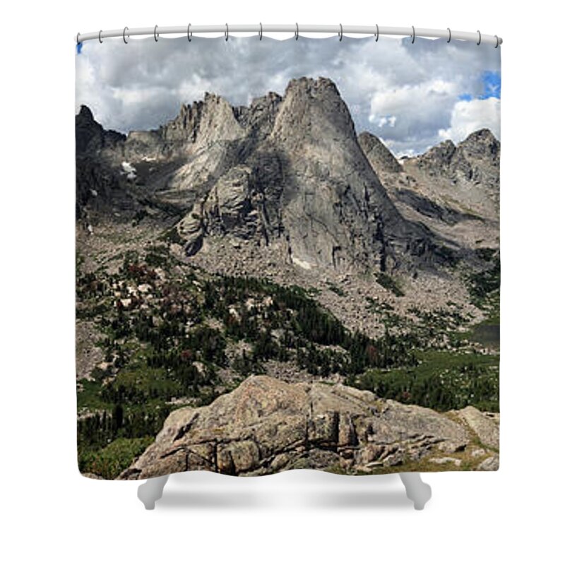 Wyoming Shower Curtain featuring the photograph Cirque of the Towers Panoramic by Brett Pelletier