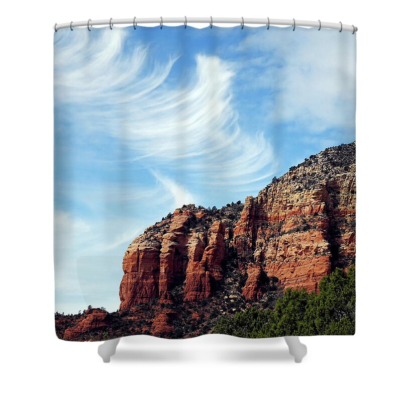 Arizona Shower Curtain featuring the photograph Cirrus Clouds Over the Mesa by Lynda Lehmann