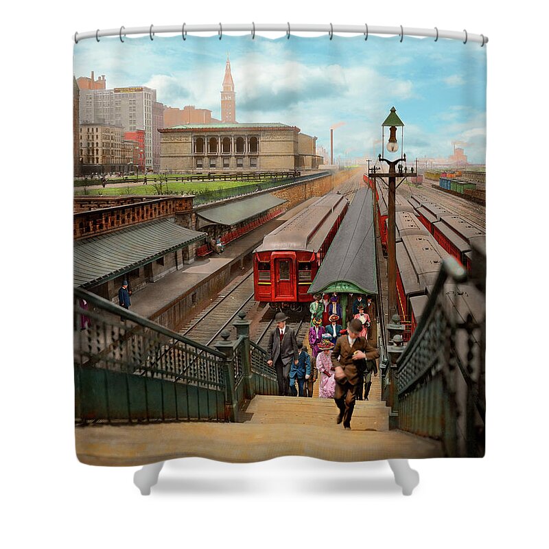 Color Shower Curtain featuring the photograph City - Chicago - The Van Buren Street Station 1907 by Mike Savad