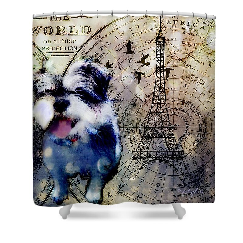 Animals Shower Curtain featuring the digital art City Girl Goes to Paris by Delight Worthyn