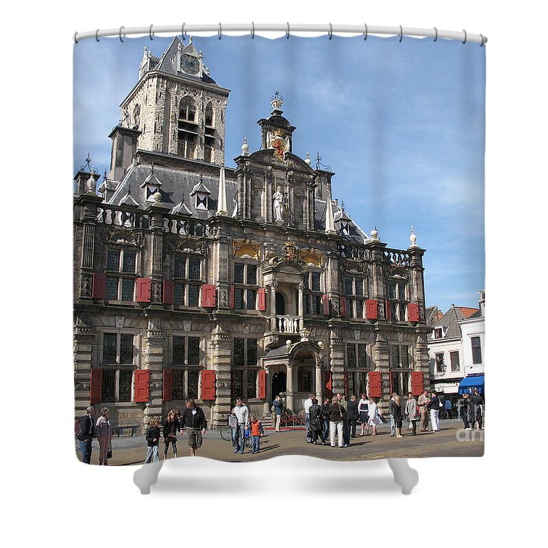 City Hall Shower Curtain featuring the photograph City Hall - Delft - Netherlands by Christiane Schulze Art And Photography