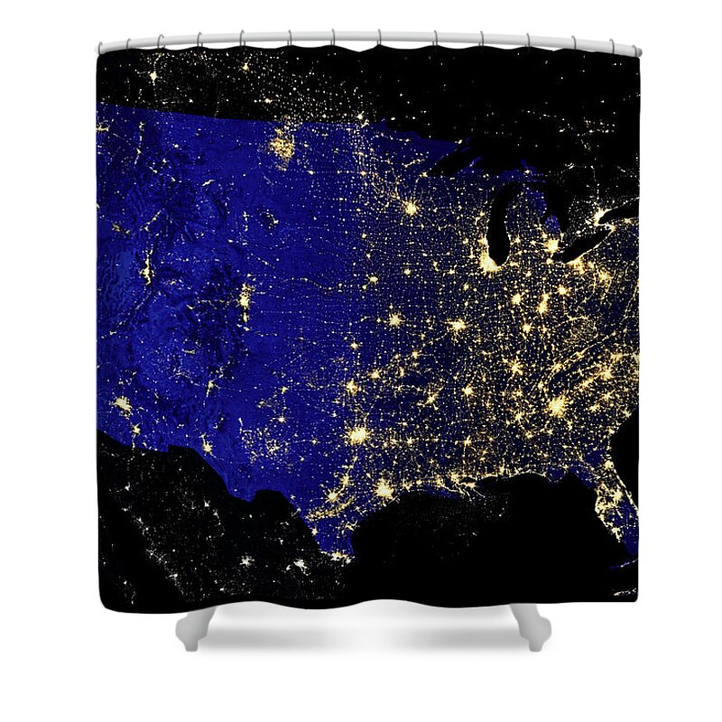 Nasa Shower Curtain featuring the photograph City Lights of the United States by Weston Westmoreland