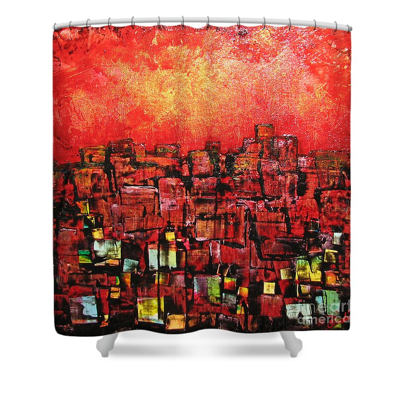 Abstract Shower Curtain featuring the painting City Lights by Shadia Derbyshire