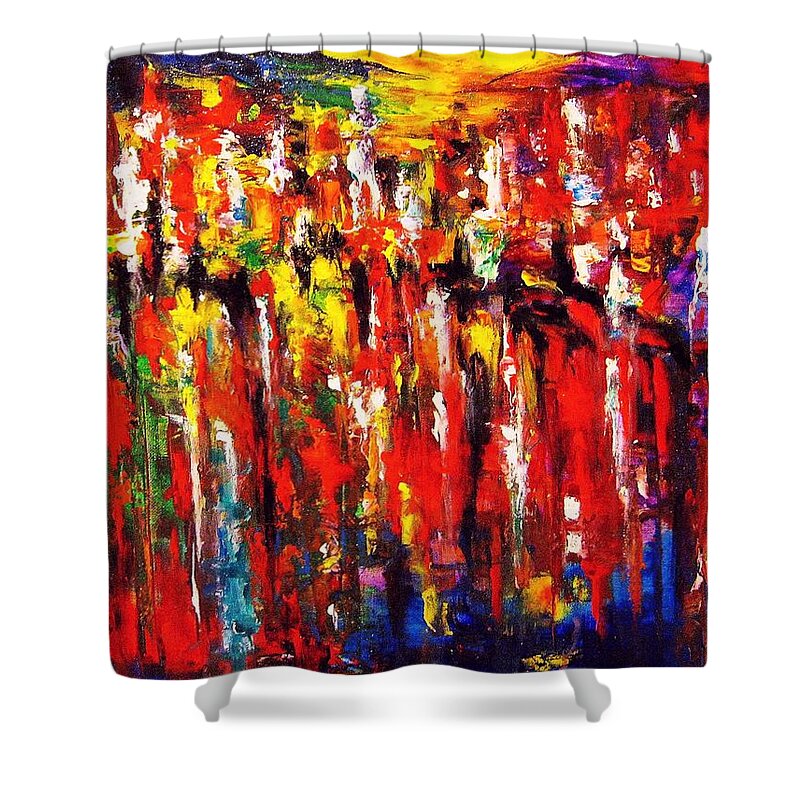 Energy Art Shower Curtain featuring the painting CITY. Series ColorScapes. by Helen Kagan