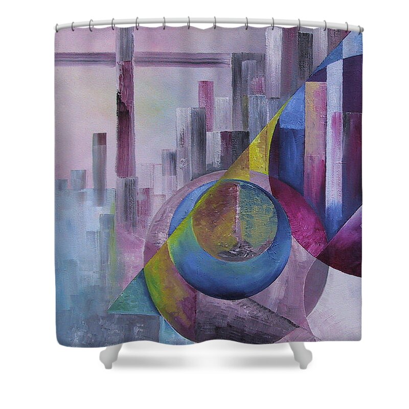 City View Shower Curtain featuring the painting City View 1 by Obi-Tabot Tabe