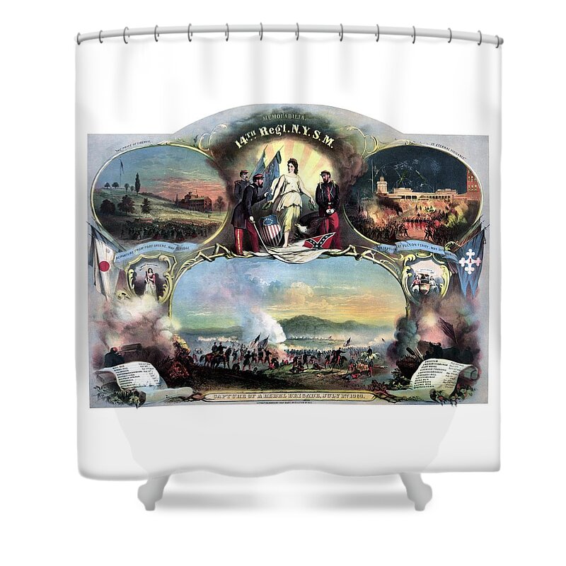 Civil War Shower Curtain featuring the painting Civil War 14th Regiment Memorial by War Is Hell Store