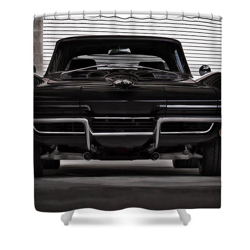 Corvette Shower Curtain featuring the digital art Classic Black by Douglas Pittman