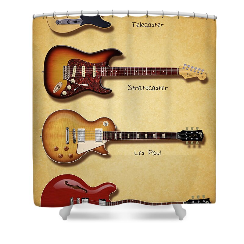 Classic Electric Guitars Shower Curtain featuring the digital art Classic Electric Guitars by WB Johnston