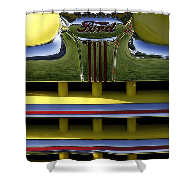 Ford Shower Curtain featuring the photograph Classic Ford Chrome Grill by Richard Lynch