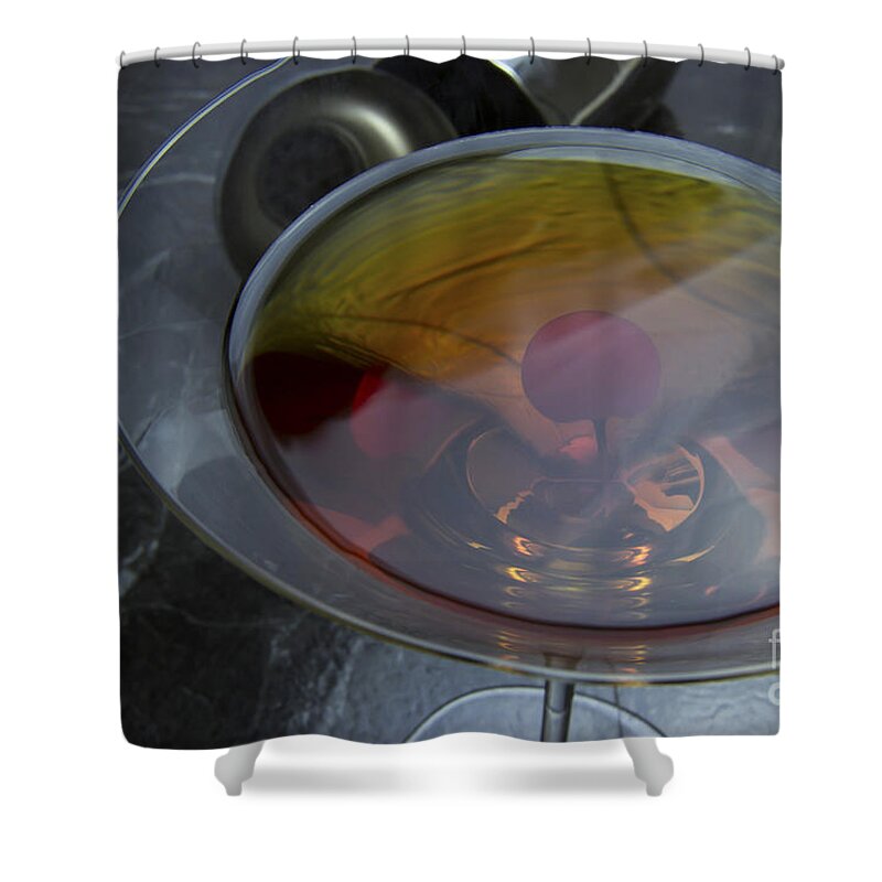 Classic Shower Curtain featuring the photograph Classic Manhattan Cocktail with Cherry by Karen Foley