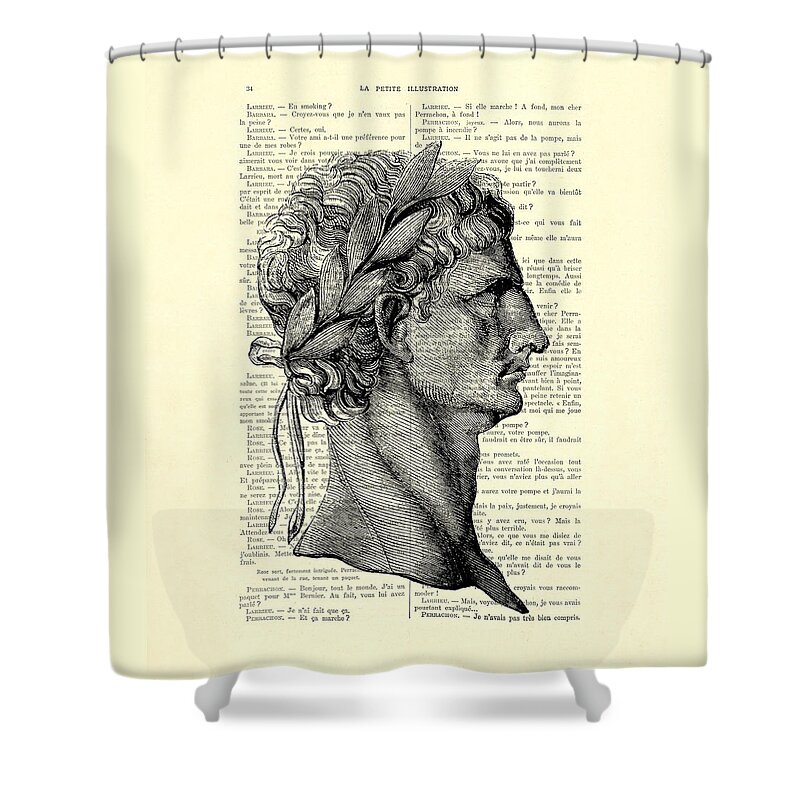 Claudius Shower Curtain featuring the digital art Claudius Caesar Black And White Portrait by Madame Memento