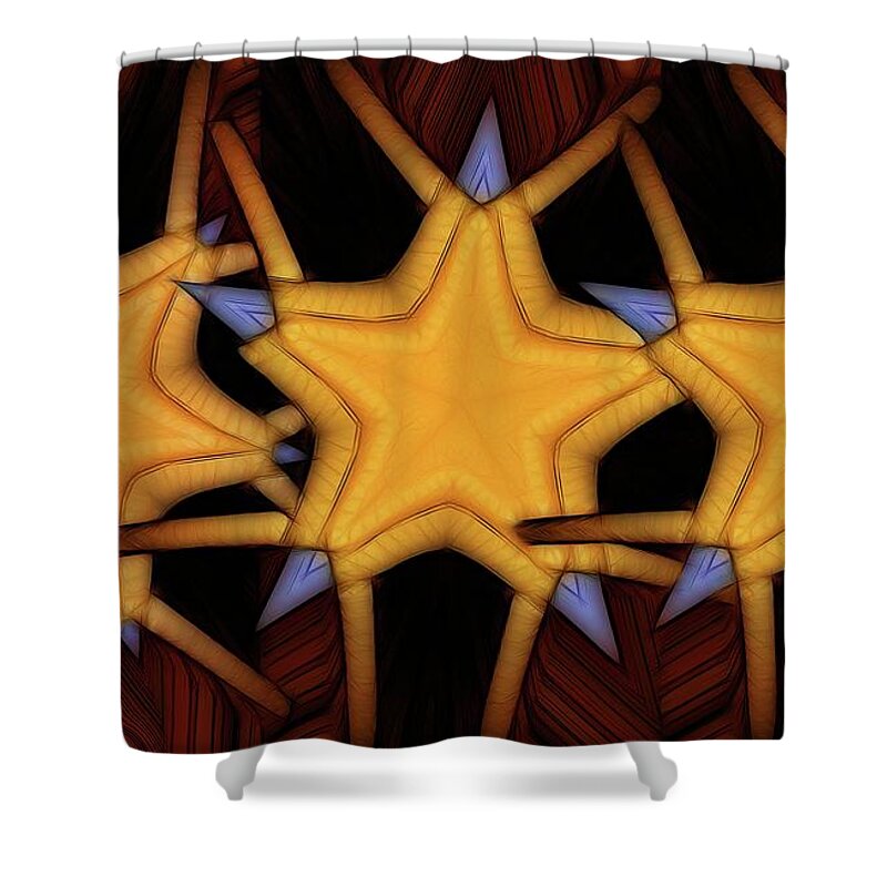 Collage Shower Curtain featuring the digital art Clawed Stars by Ron Bissett