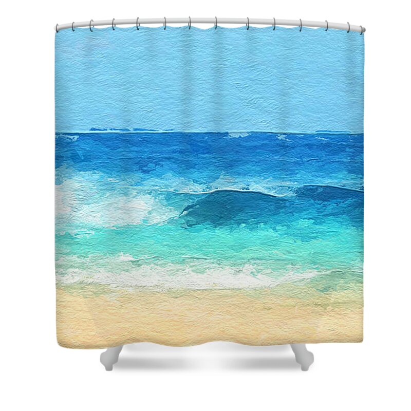 Anthony Fishburne Shower Curtain featuring the mixed media Clear blue waves by Anthony Fishburne