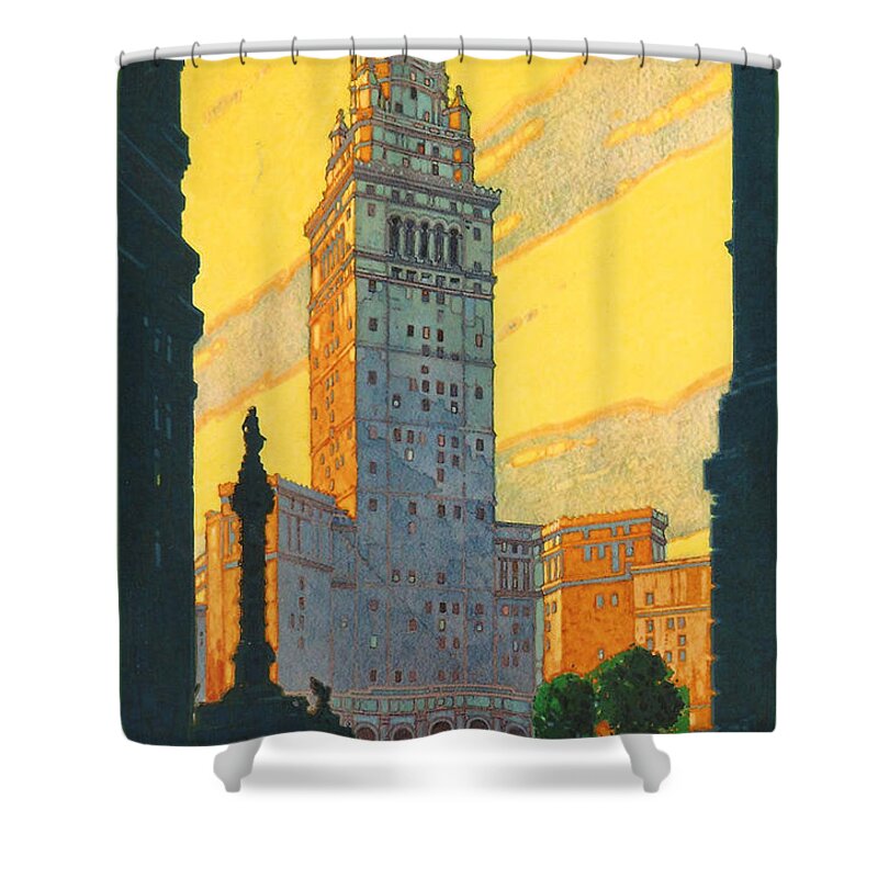 Cleveland Shower Curtain featuring the digital art Cleveland - Vintage Travel by Georgia Clare