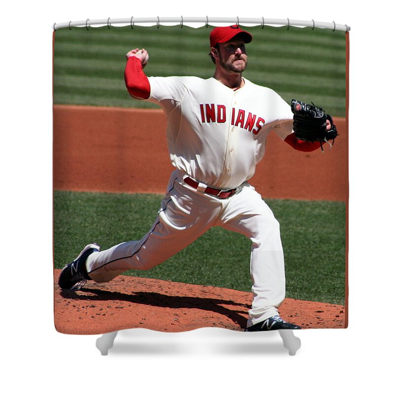 Horizontal Photo Shower Curtain featuring the photograph Cleveland Indians Pitcher by Valerie Collins