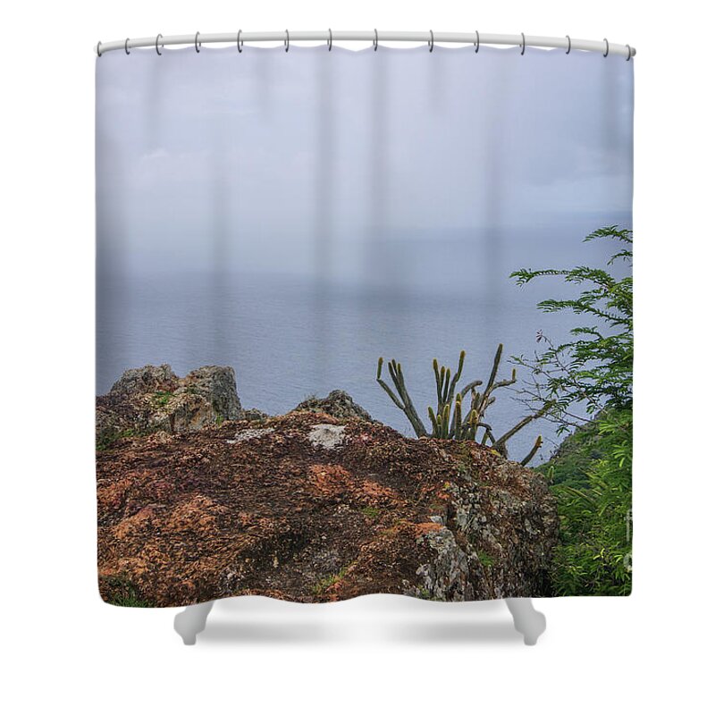 Antigua Shower Curtain featuring the photograph Cliff Edge And Ocean View At Shirley Heights In Antigua by Olga Hamilton