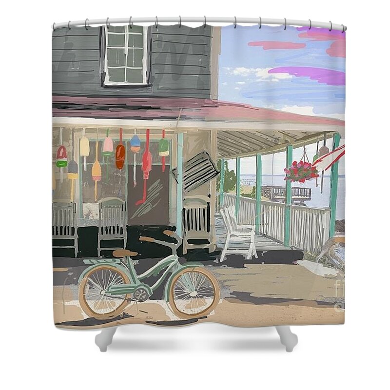 #cliffisland # Islandlifeinmaine Shower Curtain featuring the painting Cliff Island Store 2017 by Francois Lamothe