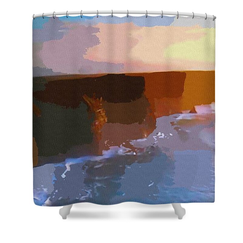 Cliffs Shower Curtain featuring the painting Cliffs Of Moher Artprint County Clare Ireland by Mary Cahalan Lee - aka PIXI