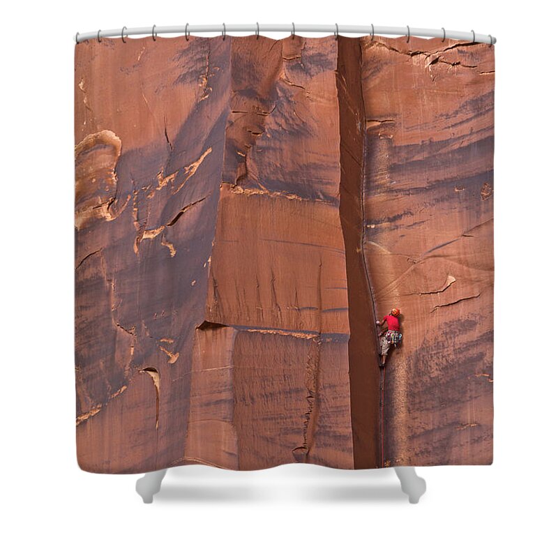 00559217 Shower Curtain featuring the photograph Climber Indian Creek by Yva Momatiuk John Eastcott