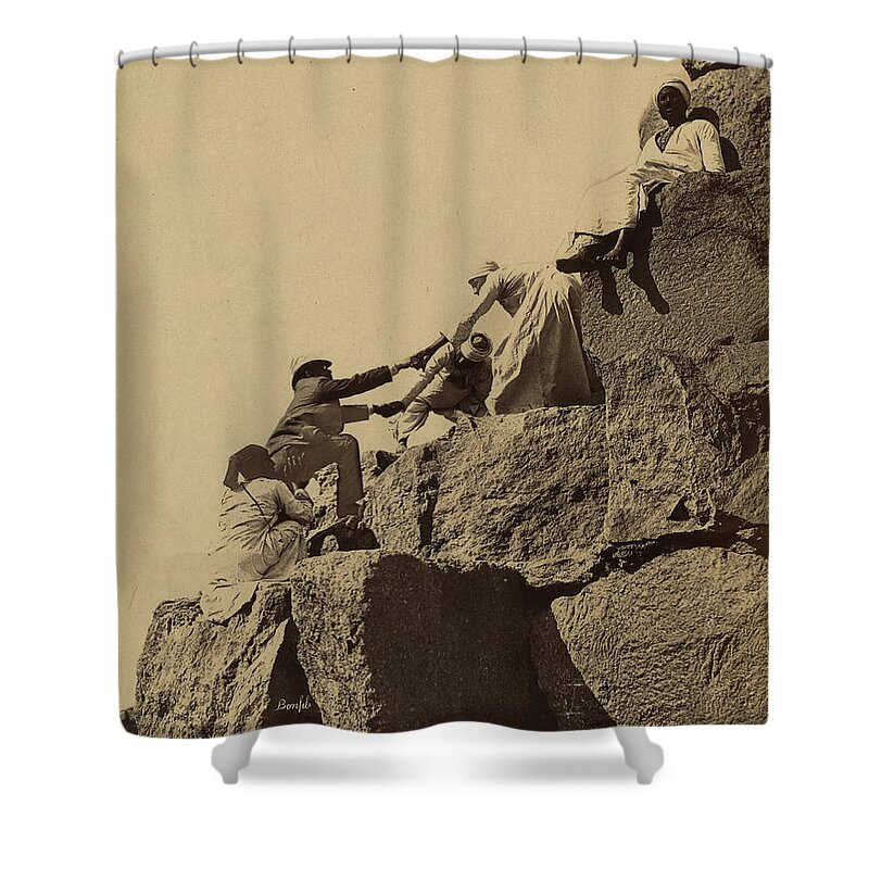 Great Pyramid Shower Curtain featuring the photograph Climbing the Great Pyramid of Giza, 19th Century by Science Source