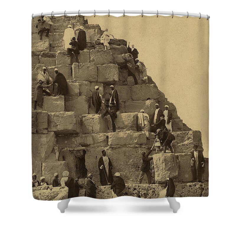 Archeology Shower Curtain featuring the photograph Climbing The Great Pyramid Of Giza by Science Source