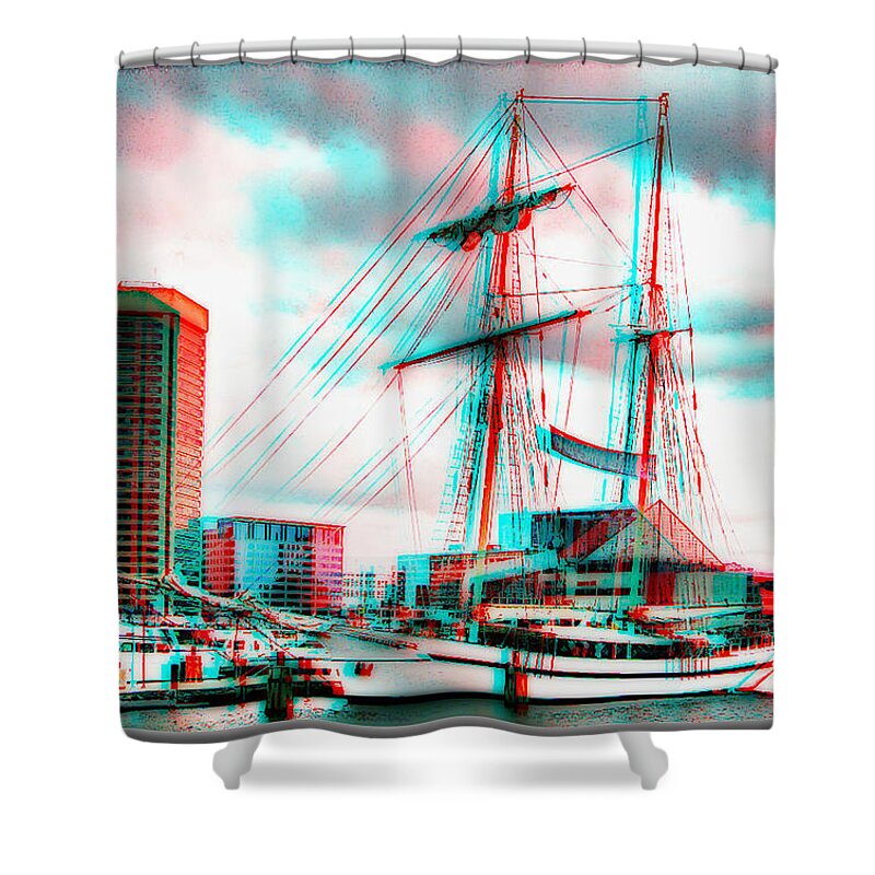 3d Shower Curtain featuring the photograph Clipper City - Use Red-Cyan 3D glasses by Brian Wallace