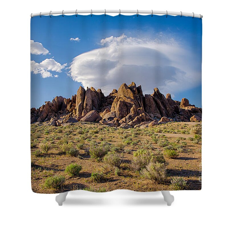 Landscape Shower Curtain featuring the photograph Cloud And Rocks by Mimi Ditchie