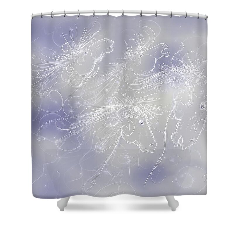 Animal Shower Curtain featuring the digital art Cloud horses by Debra Baldwin