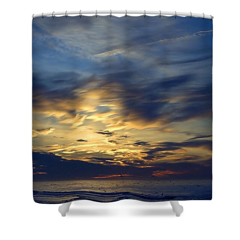 Clouded Sunrise Shower Curtain featuring the photograph Clouded Sunrise by Newwwman