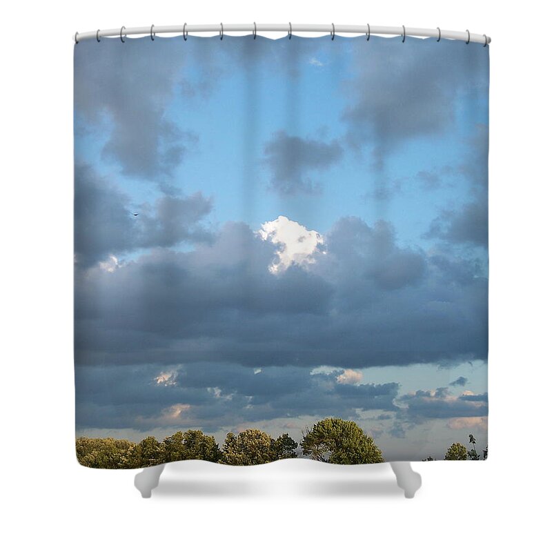 Landscape Shower Curtain featuring the photograph Clouds in a Bright Sky by Michelle Miron-Rebbe