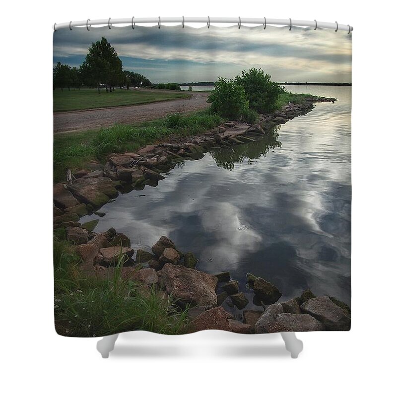 Lake Overholser Shower Curtain featuring the photograph Clouds in the Waters by Buck Buchanan
