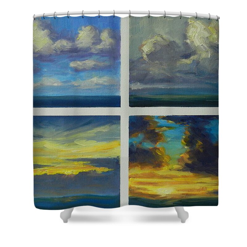 Skyscape Shower Curtain featuring the painting Clouds by Ningning Li
