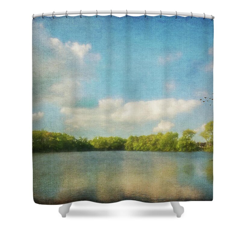Clouds Shower Curtain featuring the photograph Clouds Over The Lake by Cathy Kovarik