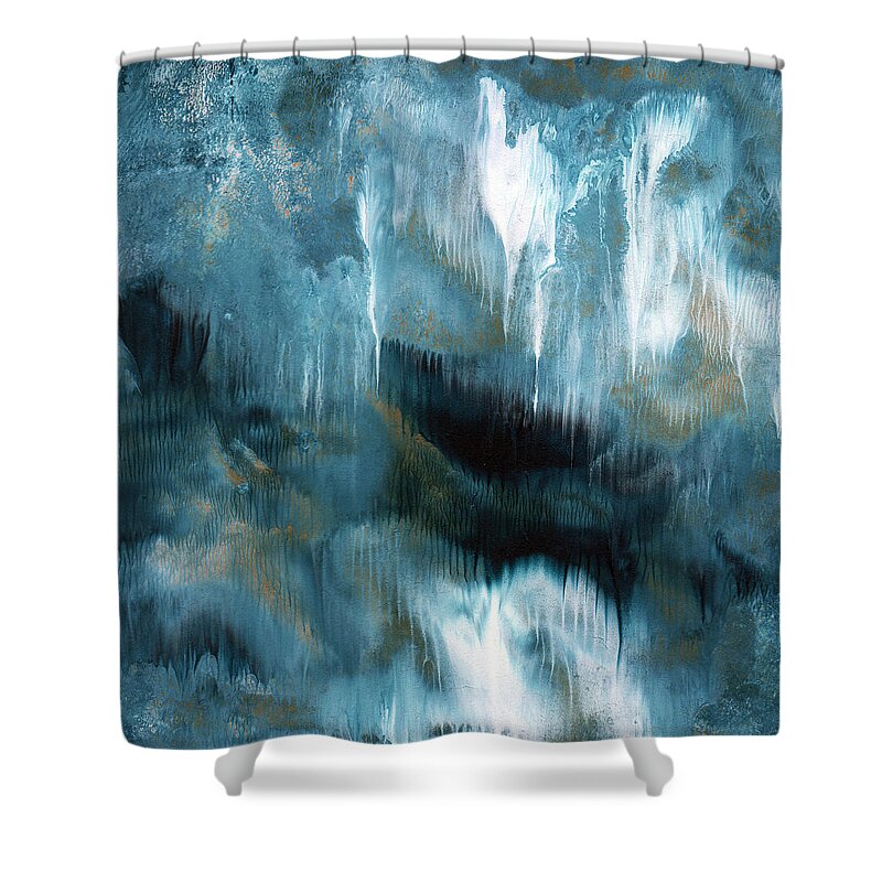 Abstract Shower Curtain featuring the painting Clouds Rolling In- Abstract Art by Linda Woods by Linda Woods