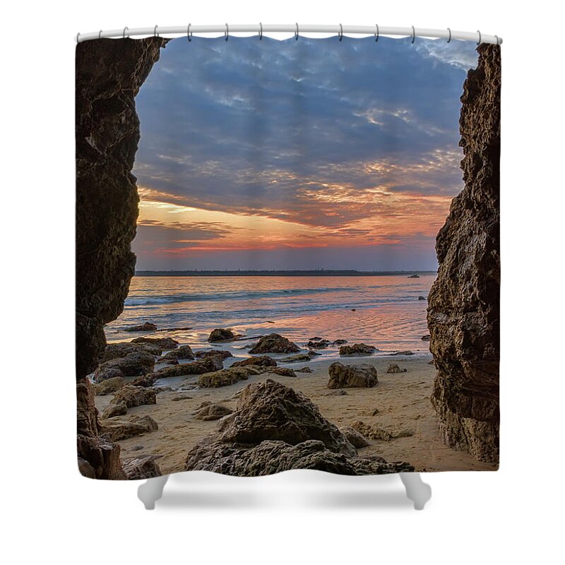 Cloudy Shower Curtain featuring the photograph Cloudy Sunset at Low Tide by Eddie Yerkish