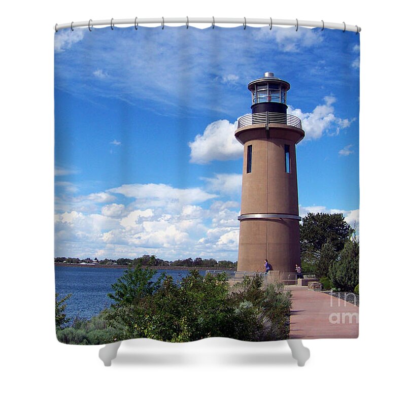 Lighthouse Shower Curtain featuring the photograph Clover Island Lighthouse by Charles Robinson
