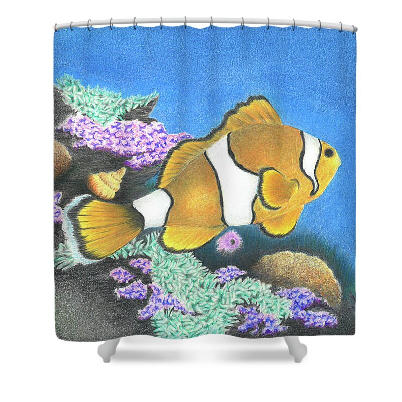 Fish Shower Curtain featuring the drawing Clownfish by Troy Levesque