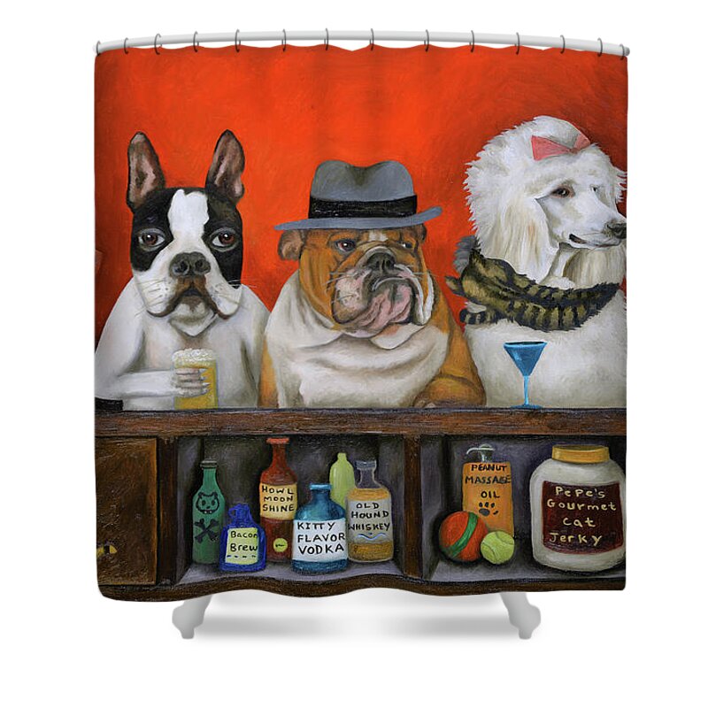 Dogs Shower Curtain featuring the painting Club K9 by Leah Saulnier The Painting Maniac