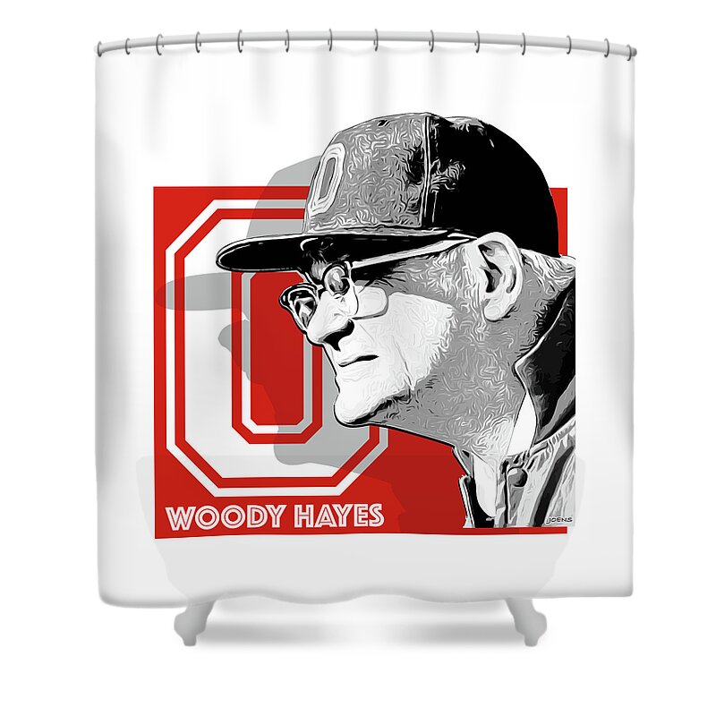 Woody Hayes Shower Curtain featuring the digital art Coach Woody Hayes by Greg Joens