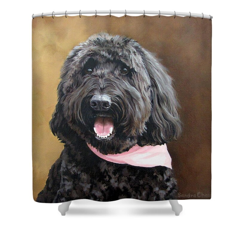 Dog Portrait Shower Curtain featuring the painting Coal by Sandra Chase