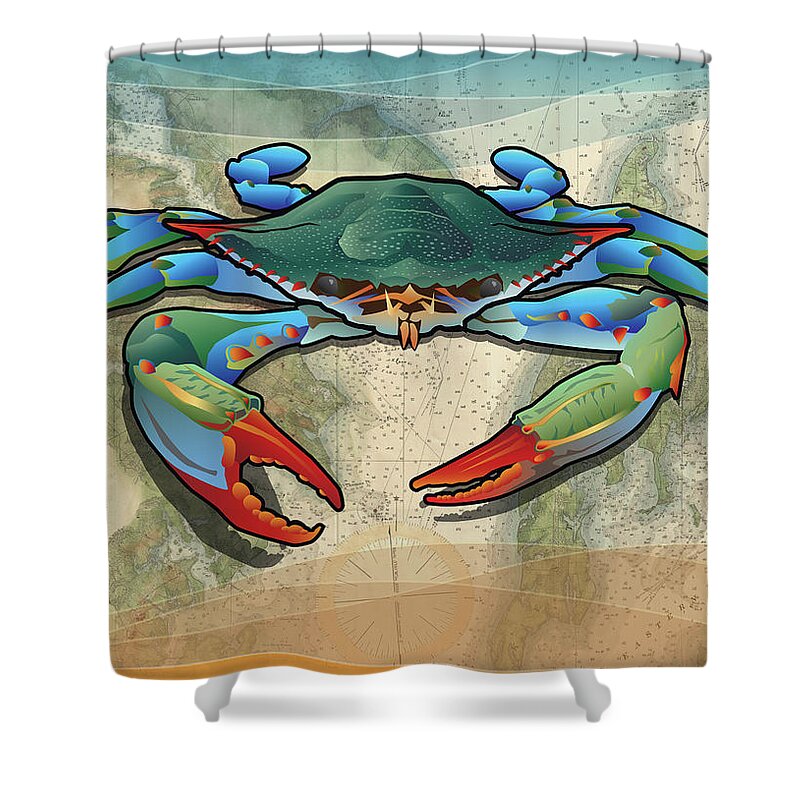 Blue Crab Shower Curtain featuring the digital art Coastal Blue Crab by Joe Barsin