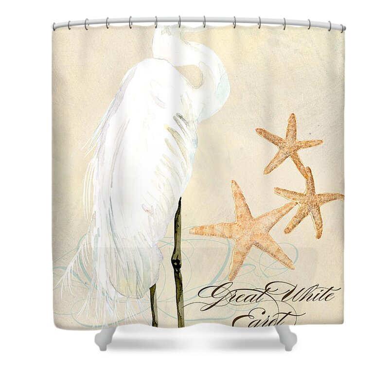 Watercolor Shower Curtain featuring the painting Coastal Waterways - Great White Egret by Audrey Jeanne Roberts