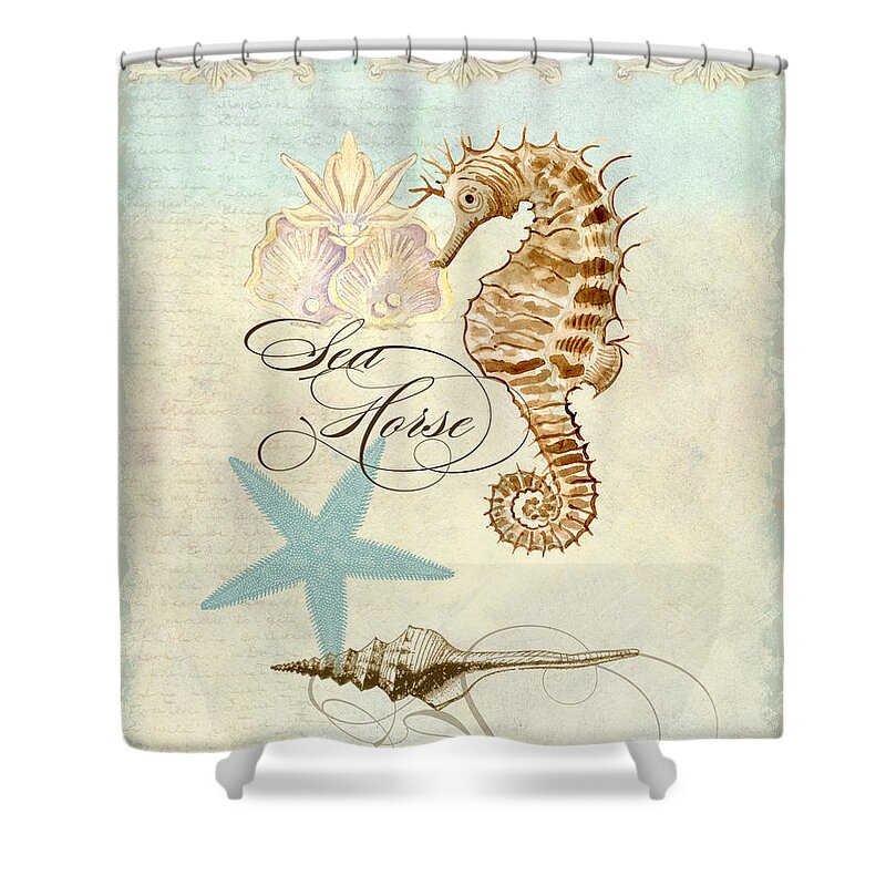 Watercolor Shower Curtain featuring the painting Coastal Waterways - Seahorse Rectangle 2 by Audrey Jeanne Roberts