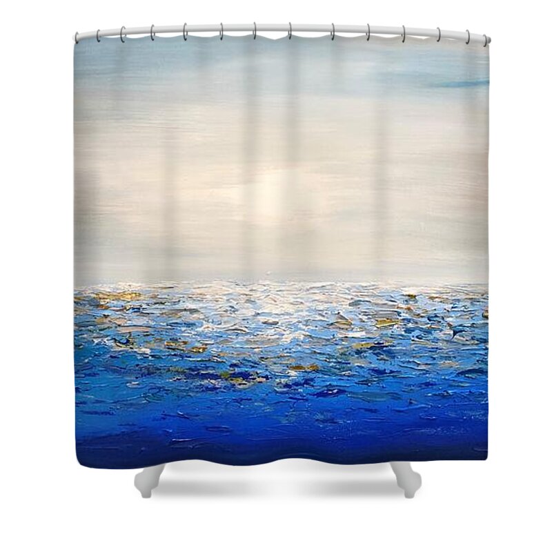 White Painting Shower Curtain featuring the painting Coastal_3 by Preethi Mathialagan