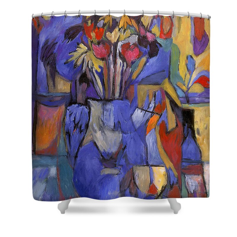 Oil Shower Curtain featuring the painting Cobalt Rose by Mykul Anjelo